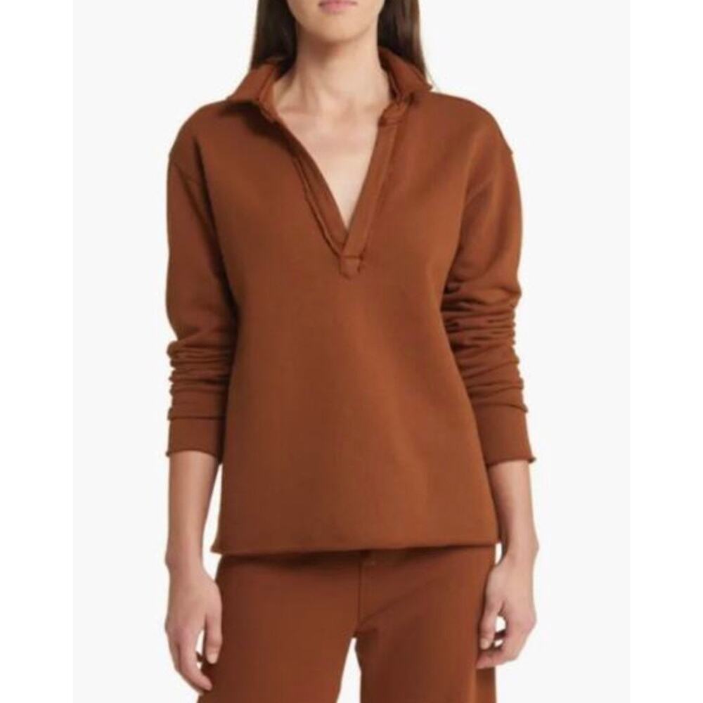 NWOT Frank & Eileen Patrick Popover Triple Fleece Henley Cinnamon Brown Small